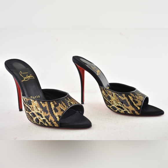 Christian Louboutin Miss Z Mule Ocelot 100 Black Backless Sandal Heel Pump 39 - Picture 4 of 16